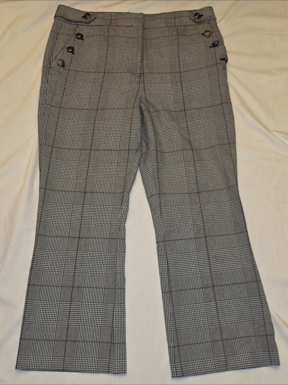 LOFT Women's Gray Plaid Wide Leg Pants